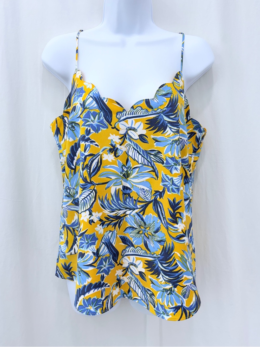 J. Crew Floral scalloped spaghetti strap cami top size 8 Blue Yellow - Picture 3 of 17
